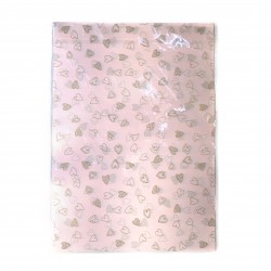 Упаковочный материал ТИШЬЮ "Сердца", 50 см х 70 см, 20 листов/упак., розовый с золотым